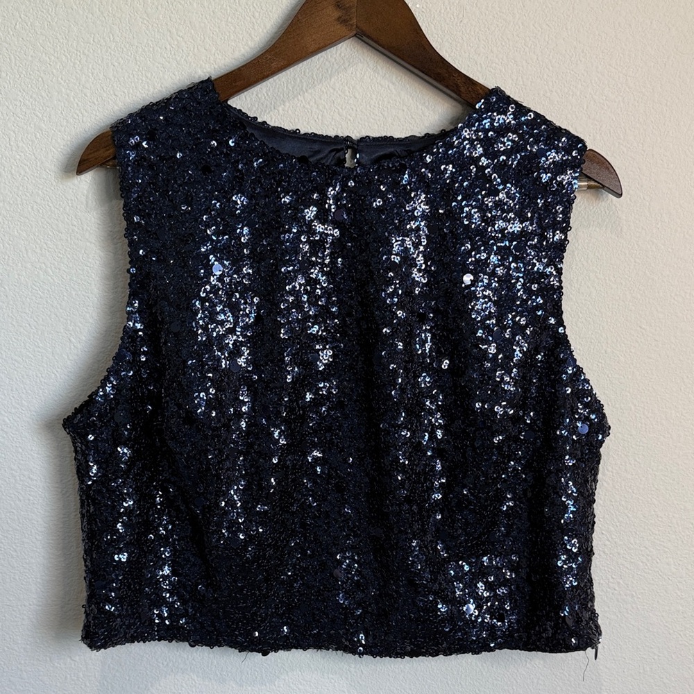 City Chic Blue Sequined Sleeveless Side Zip Top Size M